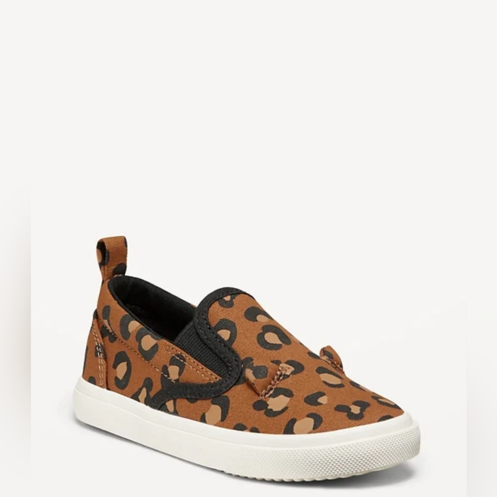 Old Navy Kids Leopard Slip-On Sneakers in Tan, Black and Pink